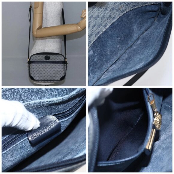 GUCCI Micro GG Canvas Shoulder Bag PVC Leather Navy - Picture 16 of 16